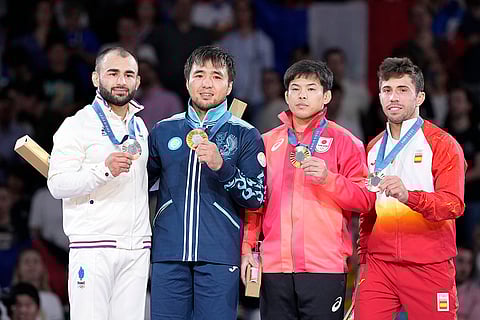 Medal ceremony for men's -60kg event in a team judo competition